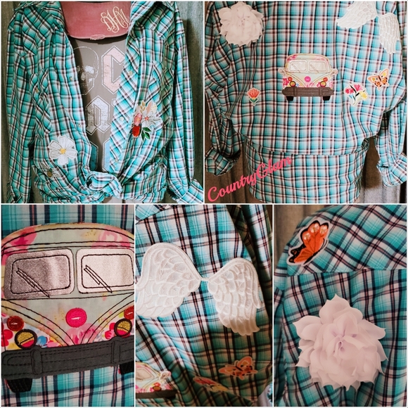Wrangler Tops - Western plaid shirt with adorable patches